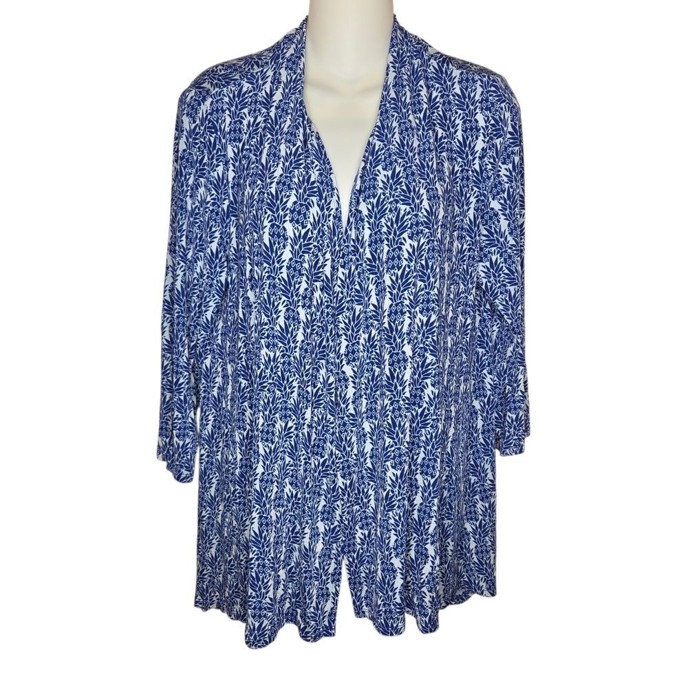 Chico's Travelers Pineapple Print Slinky Knit Open-Front Cardigan Jacket, 1 Med